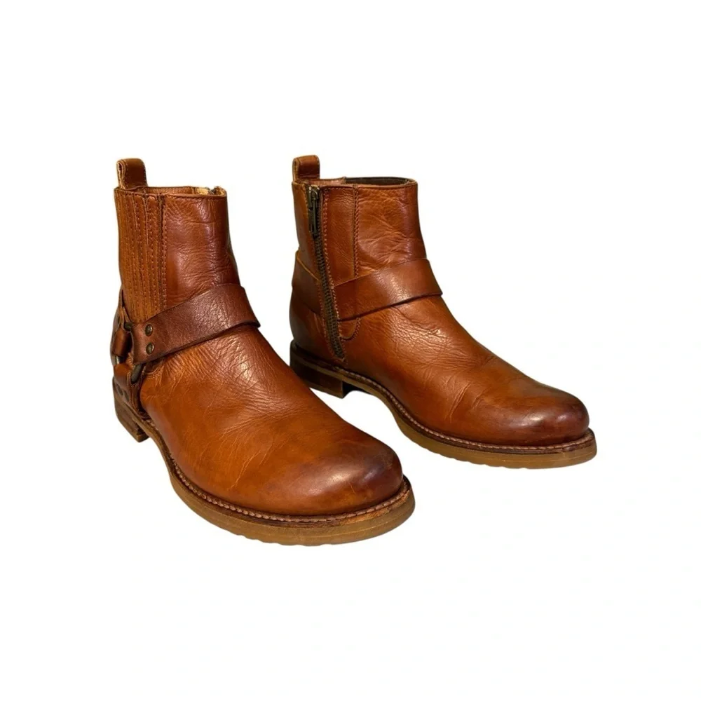 Frye Veronica Harness Chelsea Whiskey Brown Leather Side Zip Boot Size 8.5 #1994